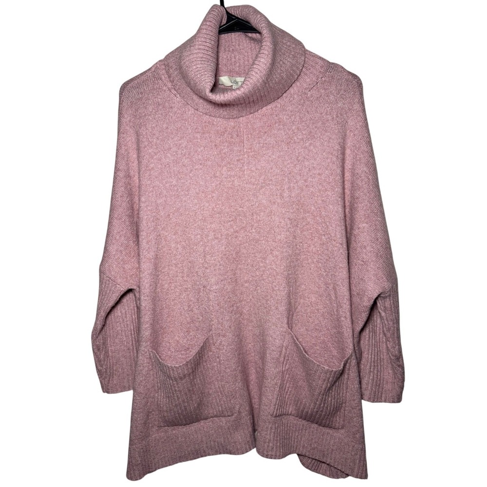 Loft Oversized Turtleneck Sweater Women Medium Pink Cowl Neck Pockets